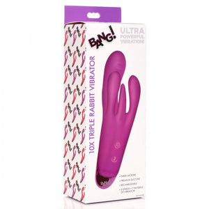 10X Triple Rabbit Silicone Vibrator - Purple